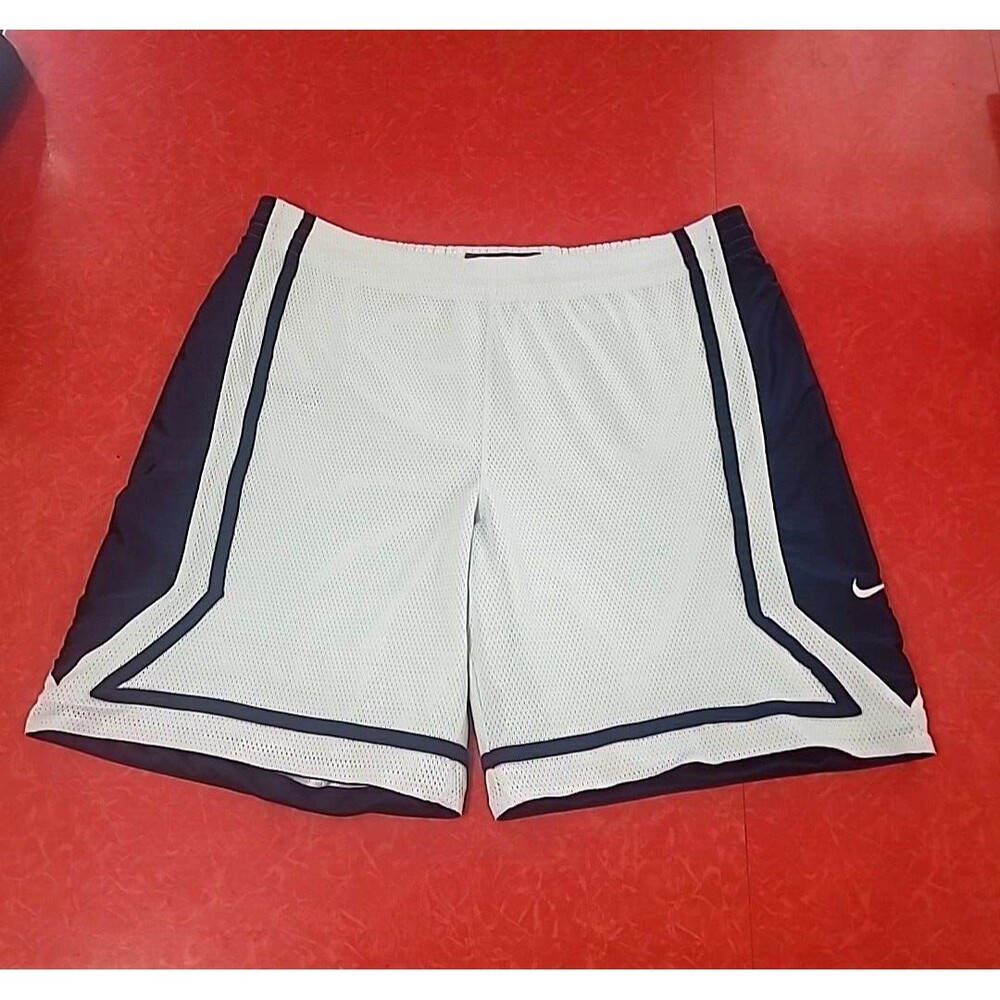 XL Vintage Nike Basketball Dazzle Shorts Reversible Silky Shiny White Drawstring